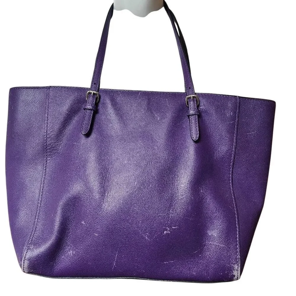 Coach Purple Pebbled Leather Turnlock Tote Bag